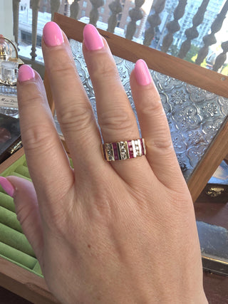 Vintage 14K Gold Ruby and Diamond Channel Set Wide Band Ring