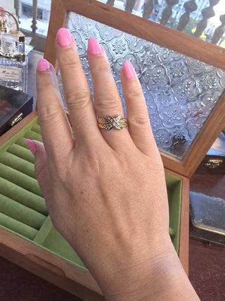 Estate 14K 2Tone Gold Diamond X Channel Set Ring Band