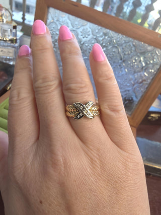 Estate 14K 2Tone Gold Diamond X Channel Set Ring Band