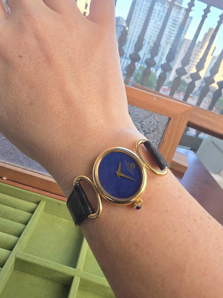 Vintage Baume & Mercier Ladies Lapis Lazuli Dial Wristwatch 18K yellow gold