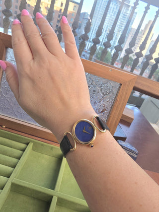 Vintage Baume & Mercier Ladies Lapis Lazuli Dial Wristwatch 18K yellow gold