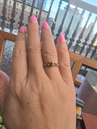 Vintage 14K Gold Emerald Marquise and Diamond Sweet Heart Band