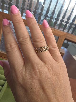 Vintage 14K Gold Open Hearts Diamond Ring Band