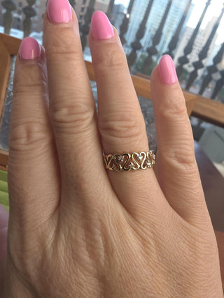 Vintage 14K Gold Open Hearts Diamond Ring Band