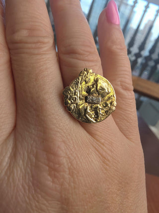 Vintage 14K Gold Art Nouveaux Maiden Portrait Diamond Ring