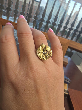 Vintage 14K Gold Art Nouveaux Maiden Portrait Diamond Ring