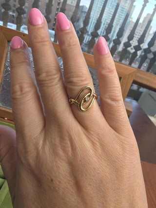 Vintage 14K Yellow Gold Freeform Diamond Knot Ring
