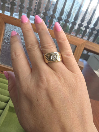 Vintage Retro 14K Gold 0.50 Carat Old European Cut Ribbed Cigar Ring Band