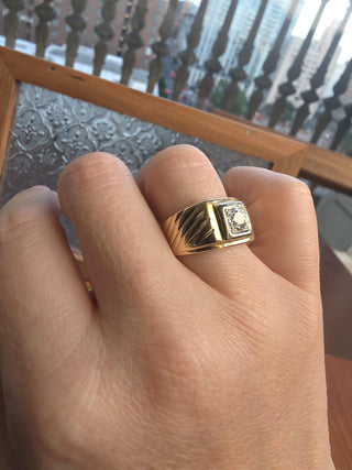 Vintage Retro 14K Gold 0.50 Carat Old European Cut Ribbed Cigar Ring Band