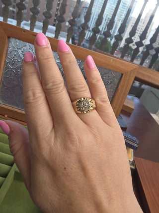 Vintage 14K Gold 0.45 Carats Diamond Floral Cluster Signet Ring