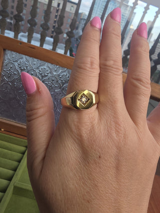 Vintage 14K Yellow Gold 0.15 Carat Diamond Octagonal Signet Ring