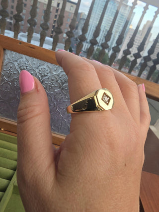 Vintage 14K Yellow Gold 0.15 Carat Diamond Octagonal Signet Ring