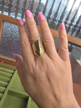 14K Italian Gold Asymmetrical Cigar Style Wide Diamond Ring Band