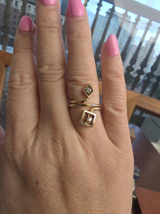 Vintage 14K Gold Diamond and Square Contemporary Diamond Ring