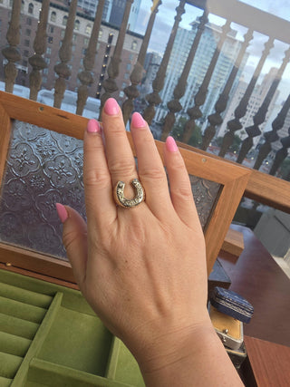 Vintage 14K 2 Tone Gold 0.40 Carats Diamond Horseshoe Nugget Ring
