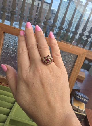 Vintage 14K Gold 0.60 Carats Ruby and 0.22 Carats Diamond Swirl Cocktail Ring
