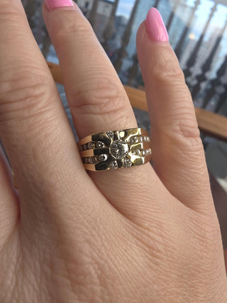 Vintage 14K Gold 2 Carats Diamond Starburst Cluster Channel Set Ring