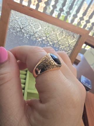 Vintage 14K Gold Onyx Cushion Dome Nugget Signet Ring Band