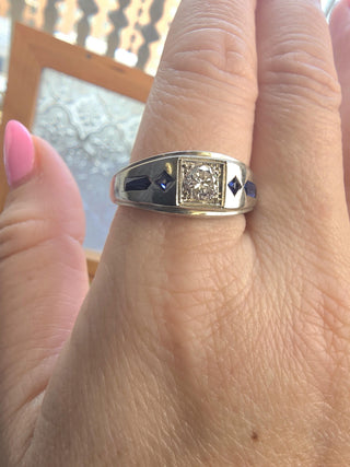 Vintage 18K Gold 0.45 Carat Old European Cut Diamond Sapphire Ring Band