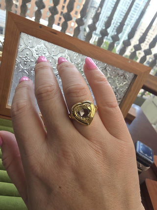 Vintage 18K YG 1.50ct Modified Heart Diamond Bezel Ring