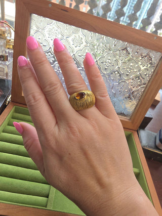 Vintage 18K Gold Citrine Bezel Dome Wide Band Ring