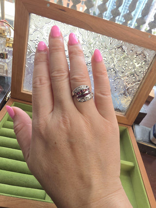 Vintage 18K WG 1 Carat Ruby and Diamond Channel Set Cocktail Ring