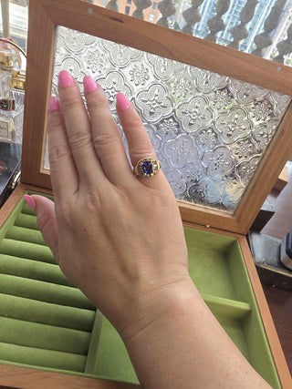 Vintage 14K Gold 1 Carat Tanzanite Cushion and Diamond Cocktail Ring
