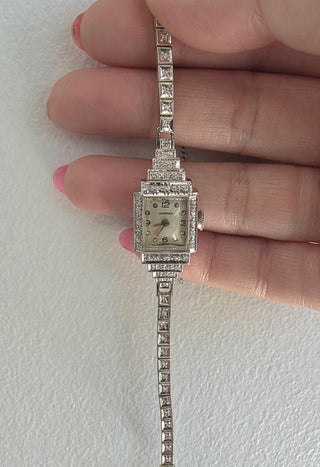 Art Deco Blancpain 1 carat Diamond Ladies Cocktail Watch 14K White Gold
