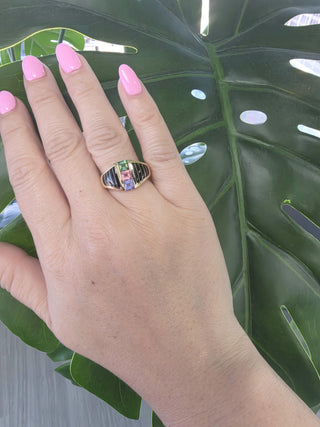 Vintage 14K Kabana Multi Gemstone and Enamel Ring