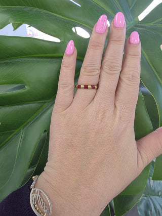 Vintage French 18K Gold Crimson Red Enamel And Gold Ring Band