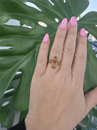 Antique Victorian 14K Gold Elongated Banded Agate Cabochon Bezel Gemstone Ring