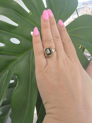 Vintage Retro 1942 10K Gold Reversable Onyx and Cameo Flip Ring