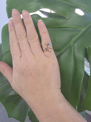 Antique 14K gold Sapphire and Diamond Bezel Set Austrian Flower Ring