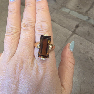 Estate 14K Gold 9 Carat Citrine Elongated Baguette Cut Tension Diamond Ring