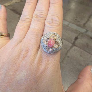 Estate 18K White and Rose Gold Conch Pearl 3-Carat Diamond Pave Cocktail Ring