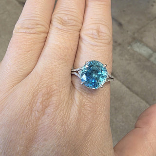Estate 18K White Gold 10 Carat Blue Zircon and Diamond Cocktail Ring