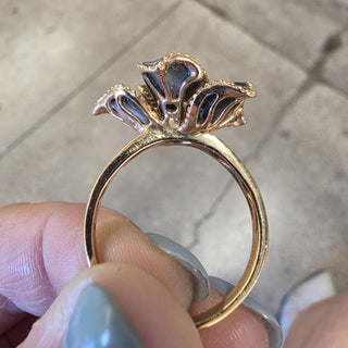 Estate 18K Gold Mother of Pearl and Diamond Floral Cocktail Ring