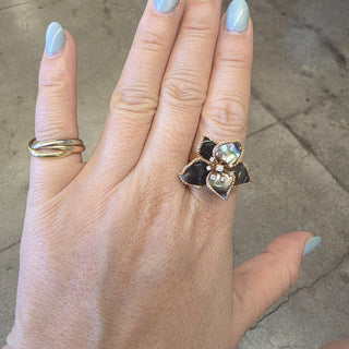 Estate 18K Gold Mother of Pearl and Diamond Floral Cocktail Ring