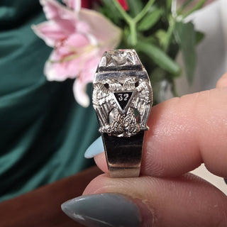 Vintage 10K Gold Masonic Double Phoenix and Star 0.50 Carat Diamond Ring