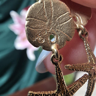 Vintage 14K Yellow Gold Seashell and Starfish Dangle Earrings