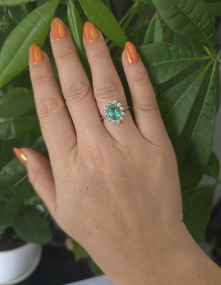 Estate Colombian 18K 1.20 Carat Natural Emerald GIA Certified Diamond Halo Ring
