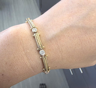 Vintage 13.7K Yellow Gold 1 Carat Diamond Bezel Station Bracelet