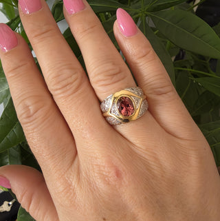 Le Vian 14K 2 Tone Gold Pink Tourmaline and Diamond Wide Ring Band