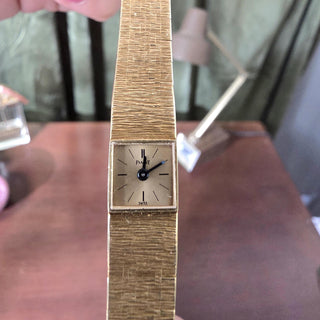 Vintage 1960s Piaget 18K Gold Square Champagne Dial Back Wind Bracelet Watch