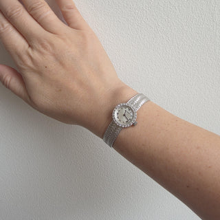 Vintage Jaeger Le Coultre 18K White Gold Diamond Bezel Circle Dial Ladies Watch