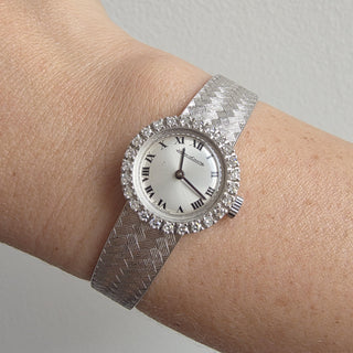 Vintage Jaeger Le Coultre 18K White Gold Diamond Bezel Circle Dial Ladies Watch