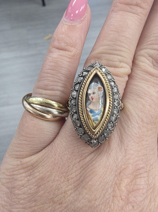 Antique Georgian 17K Gold Portrait Rose Cut Diamond Navette Ring