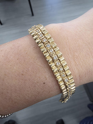 Vintage 1970s Chunky 14K Gold 1CT Diamond Fancy Link Bracelet