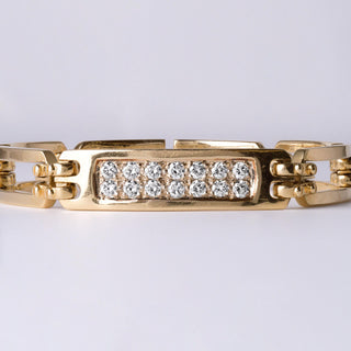 Vintage 1.25 Carats Diamond ID Bar Bracelet 14K Yellow Gold