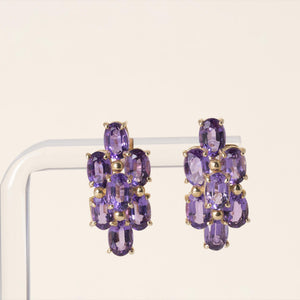 Vintage 14K Yellow Gold 5 Carats Purple Amethyst Oval Stud Earrings